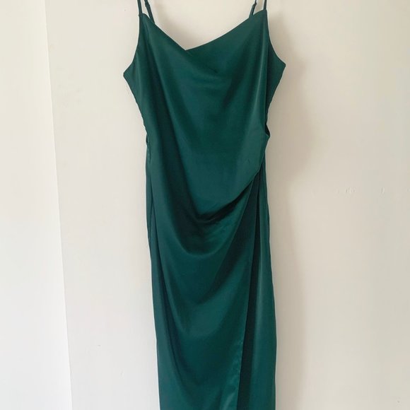 Lulu's Hollywood Woman Forest Green Satin Midi Dress - Picture 7 of 8